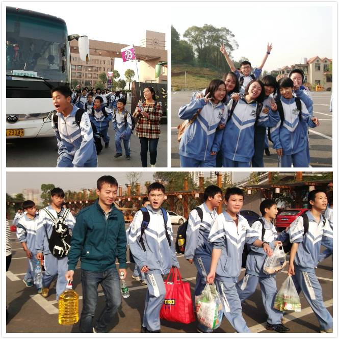 同学们高兴地向烧烤场行进